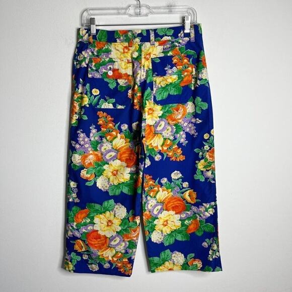 Lauren Ralph Lauren Women's VTG Capri Pants Size 8 Floral Print Wide Leg Blue - Picture 4 of 7